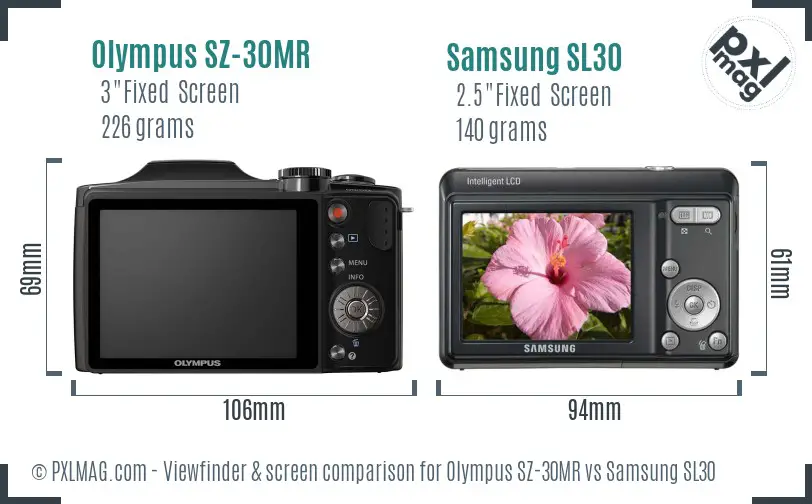 Olympus SZ-30MR vs Samsung SL30 Screen and Viewfinder comparison