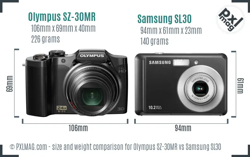 Olympus SZ-30MR vs Samsung SL30 size comparison