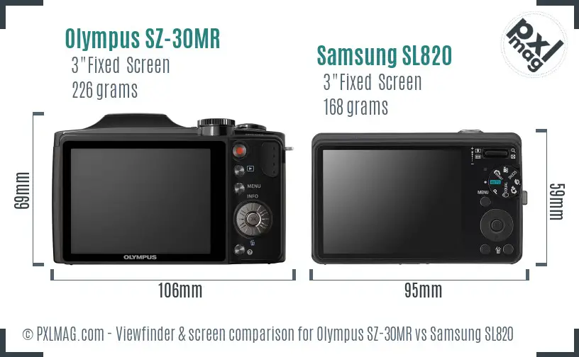 Olympus SZ-30MR vs Samsung SL820 Screen and Viewfinder comparison