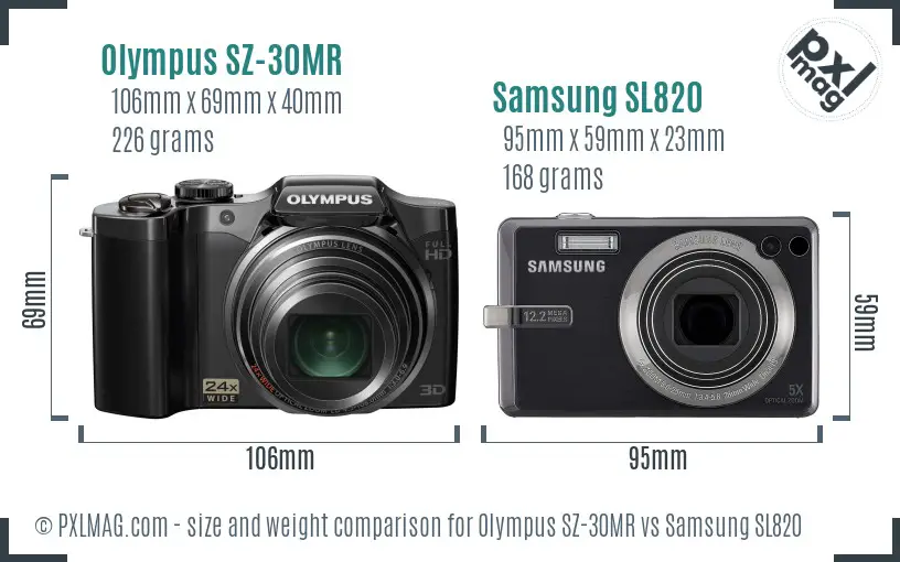 Olympus SZ-30MR vs Samsung SL820 size comparison