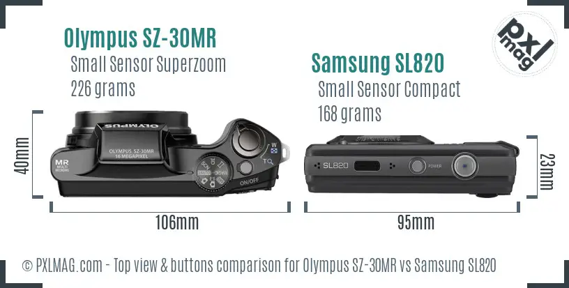 Olympus SZ-30MR vs Samsung SL820 top view buttons comparison