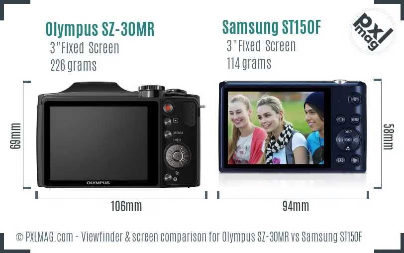 Olympus SZ-30MR vs Samsung ST150F Screen and Viewfinder comparison