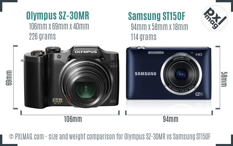 Olympus SZ-30MR vs Samsung ST150F size comparison