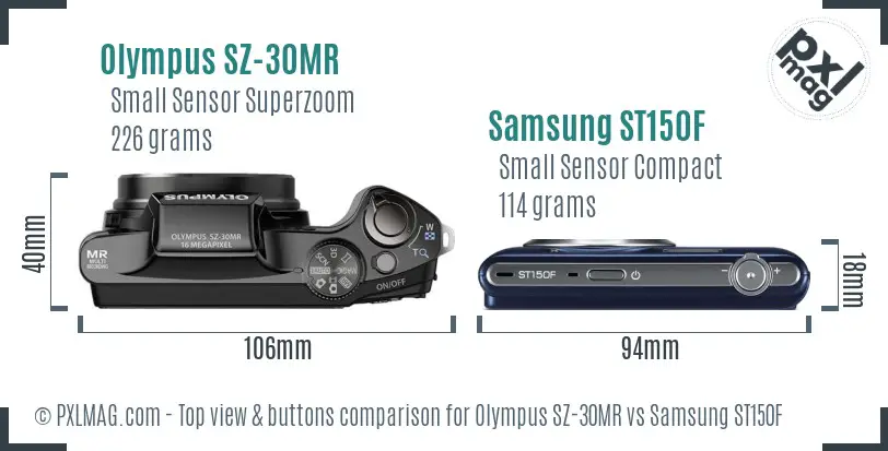 Olympus SZ-30MR vs Samsung ST150F top view buttons comparison
