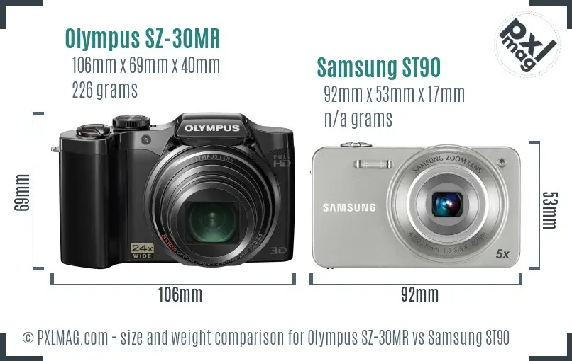 Olympus SZ-30MR vs Samsung ST90 size comparison