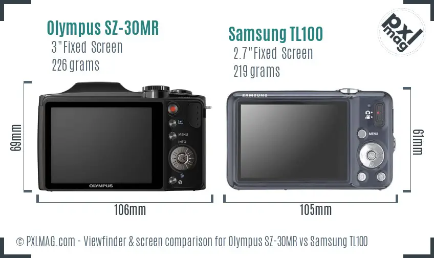 Olympus SZ-30MR vs Samsung TL100 Screen and Viewfinder comparison