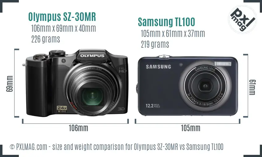 Olympus SZ-30MR vs Samsung TL100 size comparison