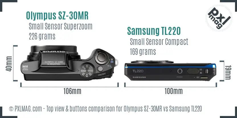 Olympus SZ-30MR vs Samsung TL220 top view buttons comparison Olympus SZ-30MR vs Samsung TL220 top view buttons comparison