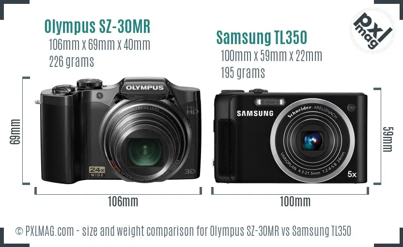 Olympus SZ-30MR vs Samsung TL350 size comparison