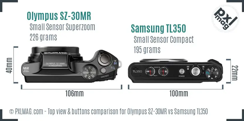 Olympus SZ-30MR vs Samsung TL350 top view buttons comparison