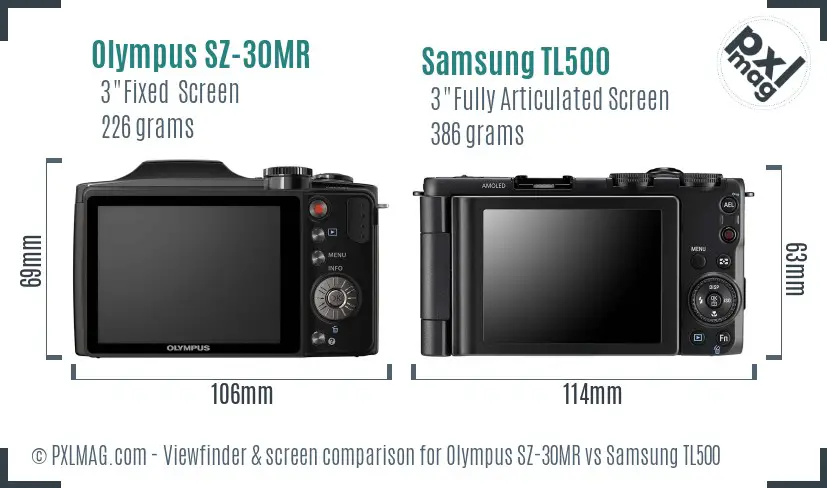 Olympus SZ-30MR vs Samsung TL500 Screen and Viewfinder comparison