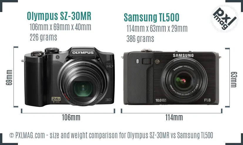 Olympus SZ-30MR vs Samsung TL500 size comparison