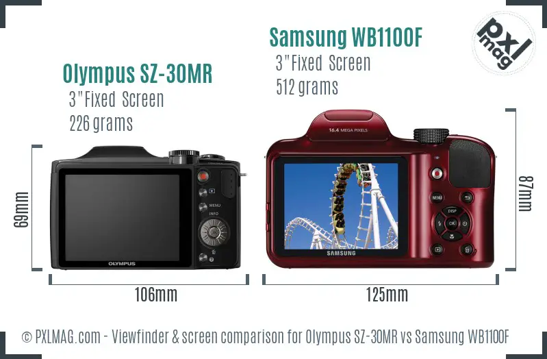 Olympus SZ-30MR vs Samsung WB1100F Screen and Viewfinder comparison