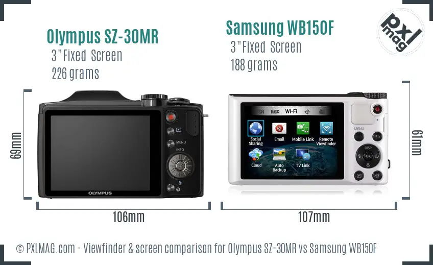 Olympus SZ-30MR vs Samsung WB150F Screen and Viewfinder comparison