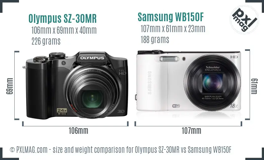 Olympus SZ-30MR vs Samsung WB150F size comparison