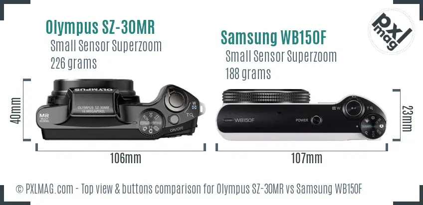 Olympus SZ-30MR vs Samsung WB150F top view buttons comparison