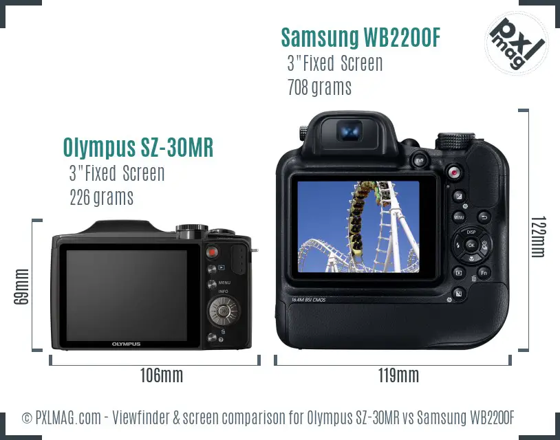 Olympus SZ-30MR vs Samsung WB2200F Screen and Viewfinder comparison