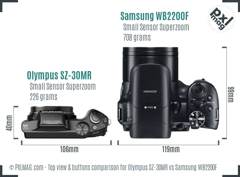 Olympus SZ-30MR vs Samsung WB2200F top view buttons comparison