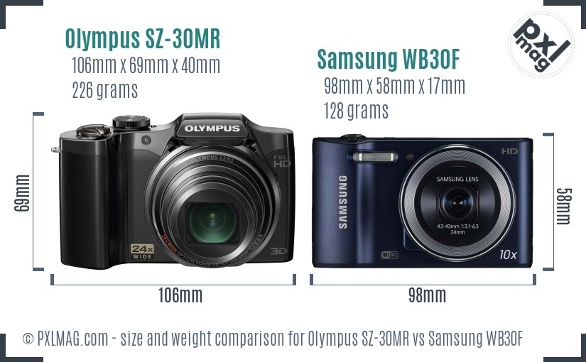 Olympus SZ-30MR vs Samsung WB30F size comparison Olympus SZ-30MR vs Samsung WB30F size comparison