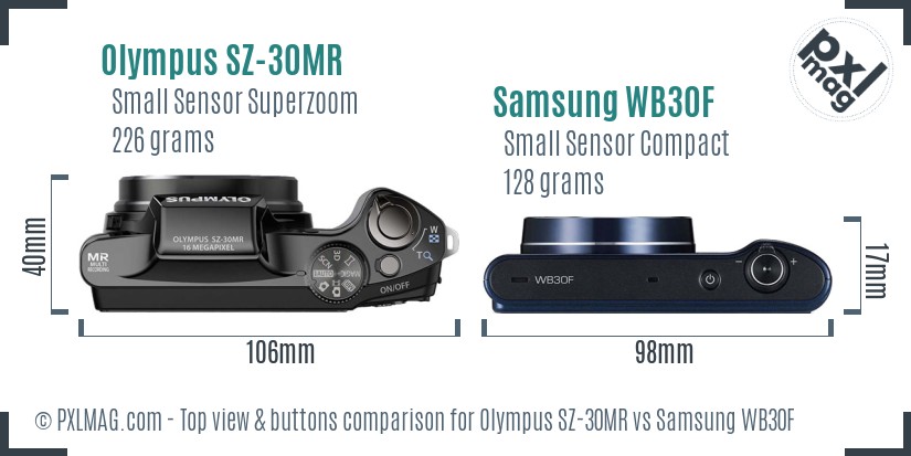 Olympus SZ-30MR vs Samsung WB30F top view buttons comparison