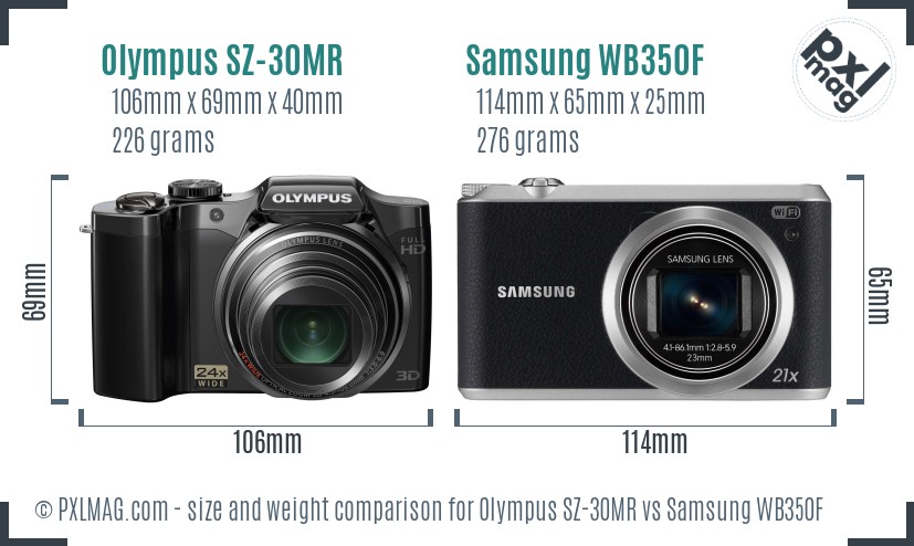 Olympus SZ-30MR vs Samsung WB350F size comparison