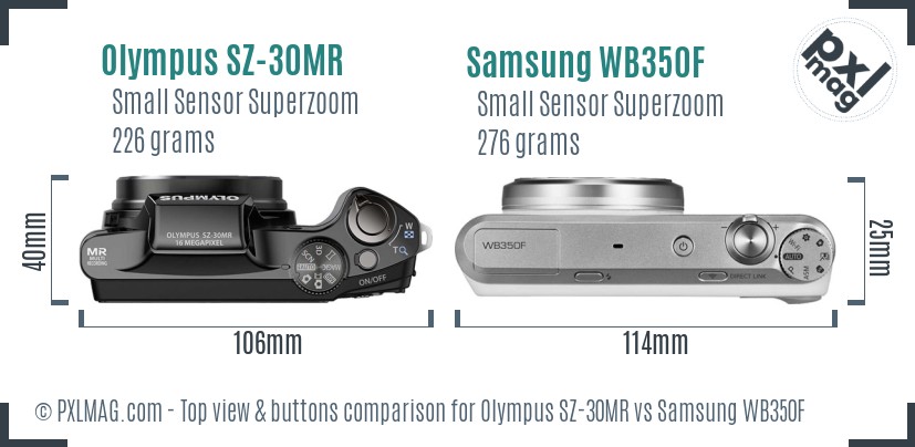 Olympus SZ-30MR vs Samsung WB350F top view buttons comparison