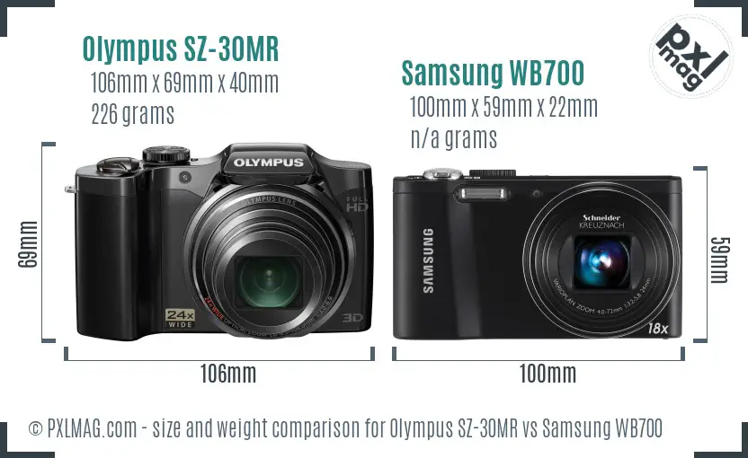 Olympus SZ-30MR vs Samsung WB700 size comparison