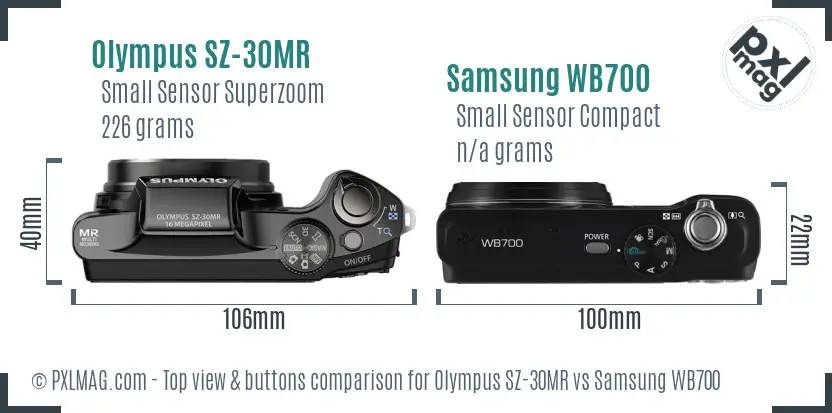 Olympus SZ-30MR vs Samsung WB700 top view buttons comparison