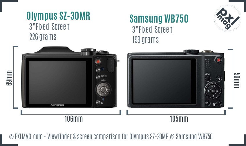 Olympus SZ-30MR vs Samsung WB750 Screen and Viewfinder comparison