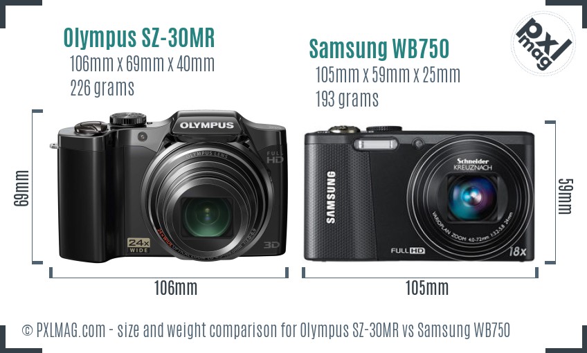 Olympus SZ-30MR vs Samsung WB750 size comparison Olympus SZ-30MR vs Samsung WB750 size comparison