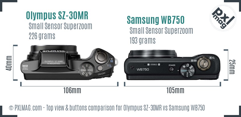 Olympus SZ-30MR vs Samsung WB750 top view buttons comparison