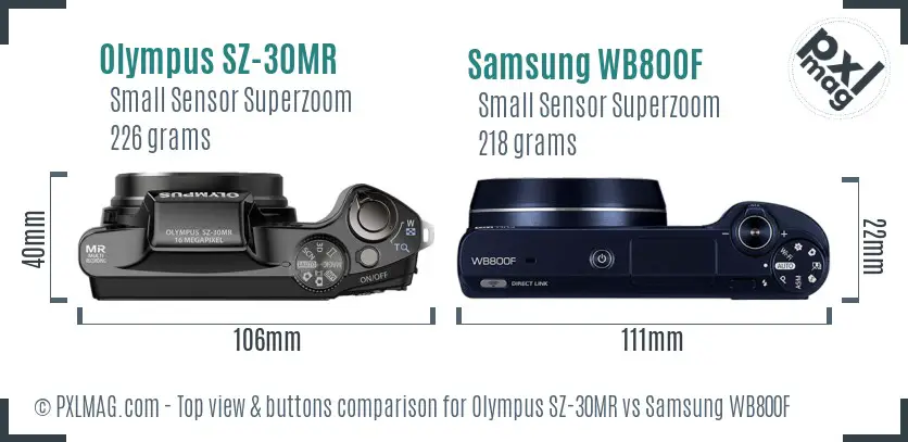 Olympus SZ-30MR vs Samsung WB800F top view buttons comparison Olympus SZ-30MR vs Samsung WB800F top view buttons comparison