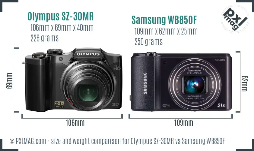 Size comparison of Olympus SZ-30MR and Samsung WB850F