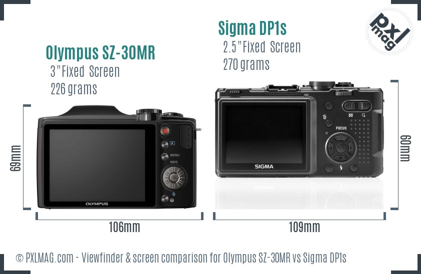 Olympus SZ-30MR vs Sigma DP1s Screen and Viewfinder comparison