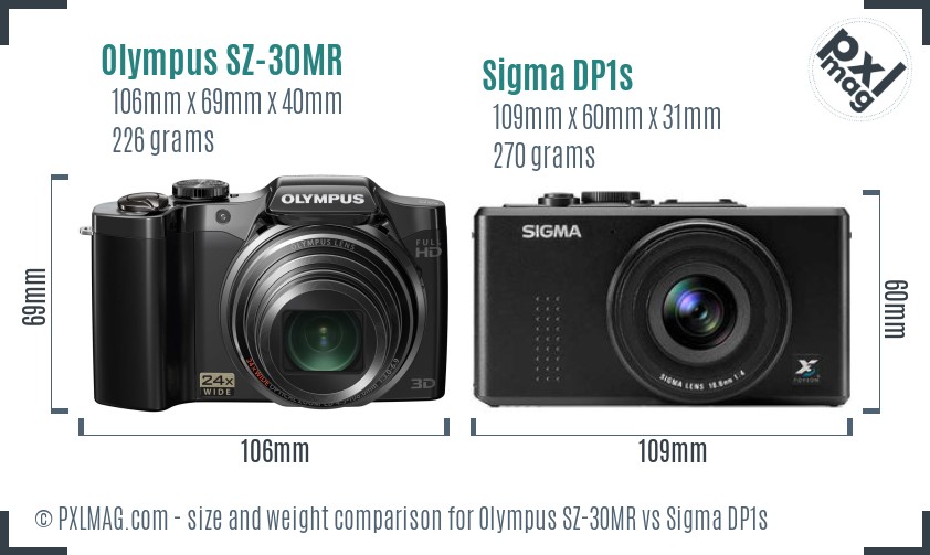 Olympus SZ-30MR vs Sigma DP1s size comparison