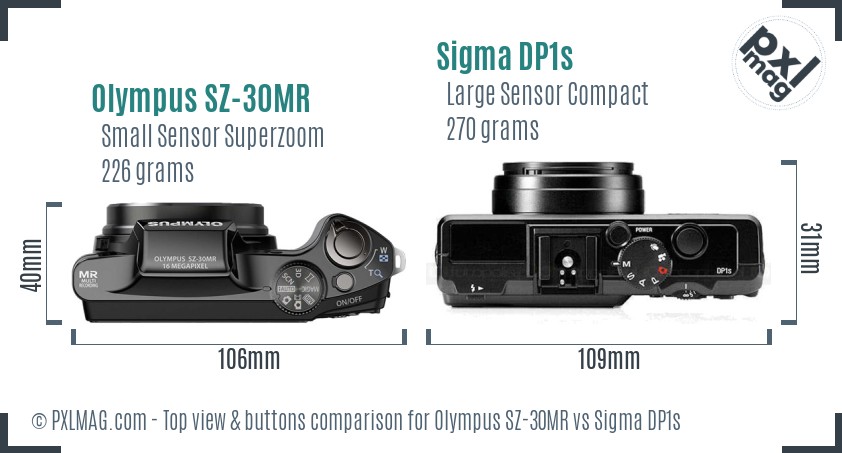 Olympus SZ-30MR vs Sigma DP1s top view buttons comparison