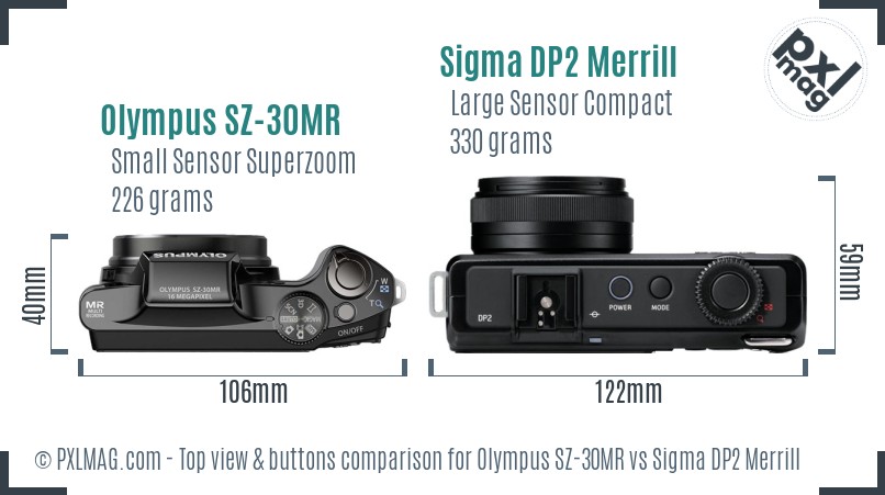 Olympus SZ-30MR vs Sigma DP2 Merrill top view buttons comparison