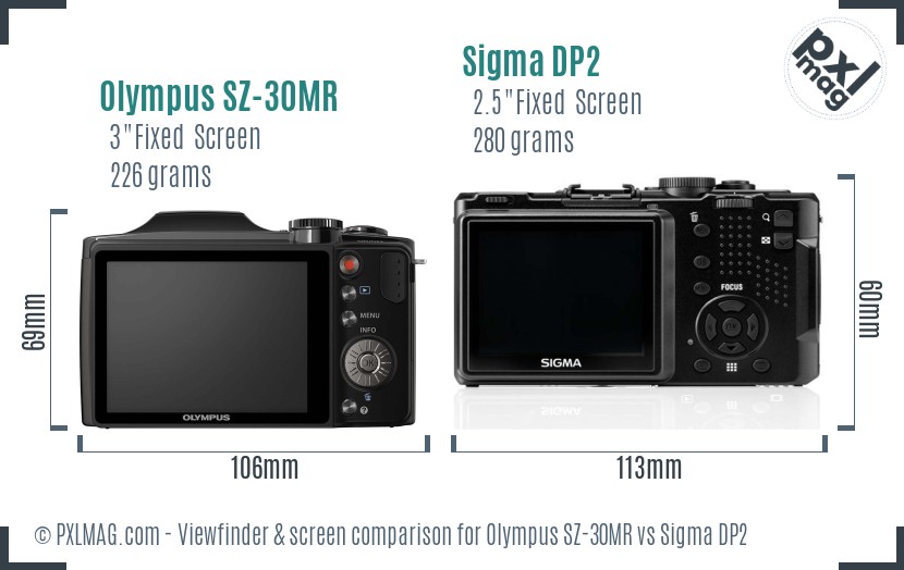 Olympus SZ-30MR vs Sigma DP2 Screen and Viewfinder comparison