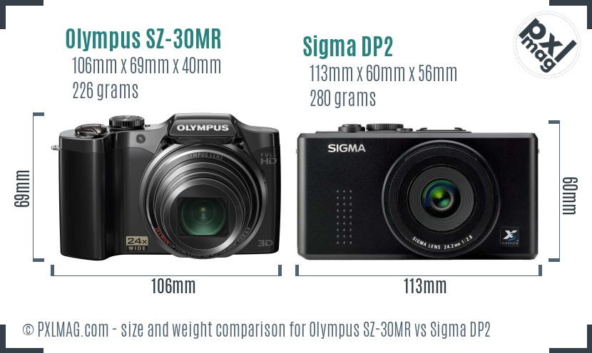 Olympus SZ-30MR vs Sigma DP2 size comparison