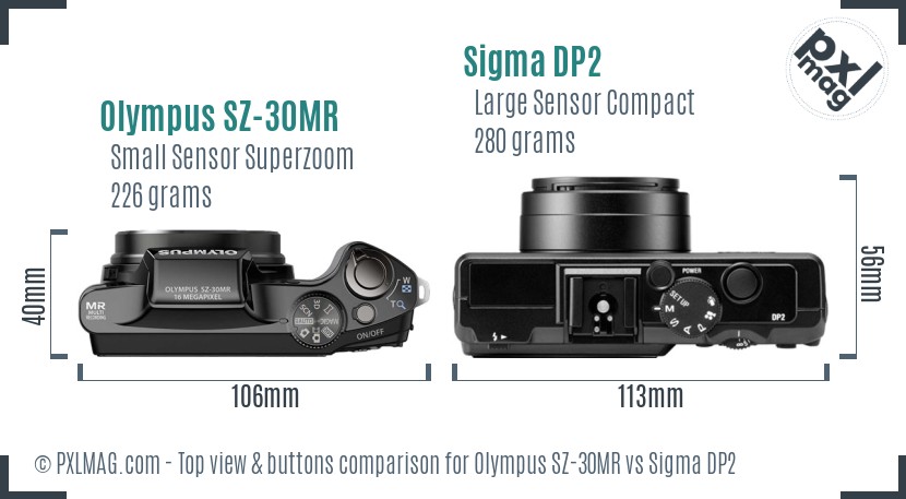 Olympus SZ-30MR vs Sigma DP2 top view buttons comparison