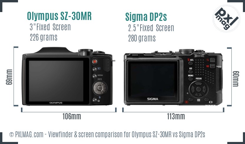 Olympus SZ-30MR vs Sigma DP2s Screen and Viewfinder comparison
