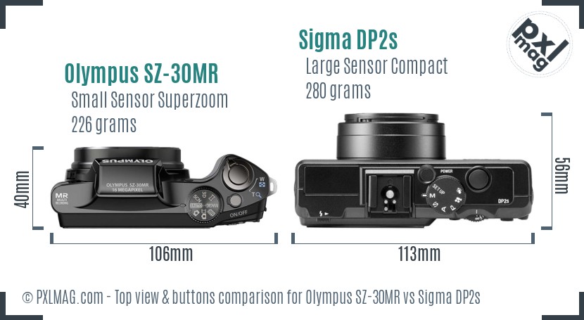 Olympus SZ-30MR vs Sigma DP2s top view buttons comparison