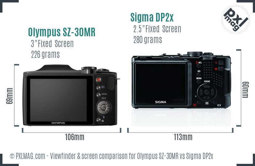 Olympus SZ-30MR vs Sigma DP2x Screen and Viewfinder comparison