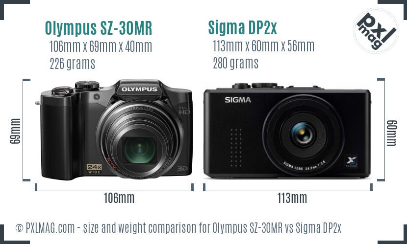 Olympus SZ-30MR vs Sigma DP2x size comparison