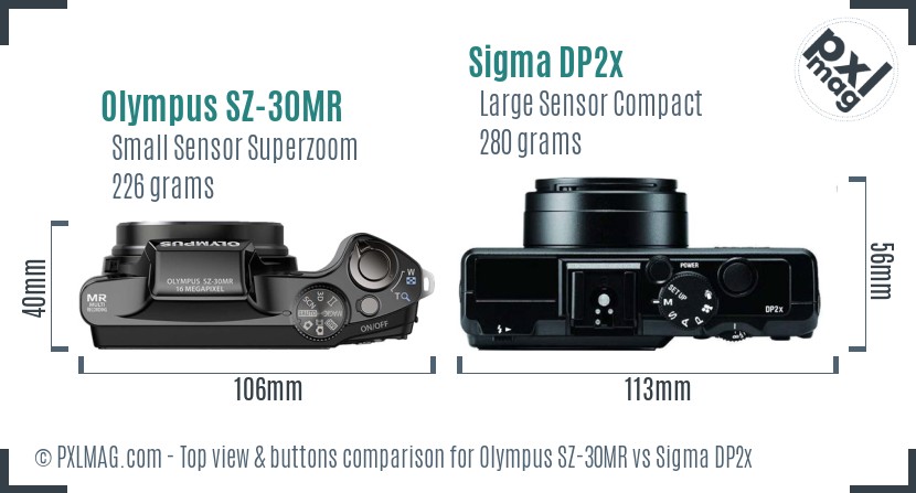 Olympus SZ-30MR vs Sigma DP2x top view buttons comparison