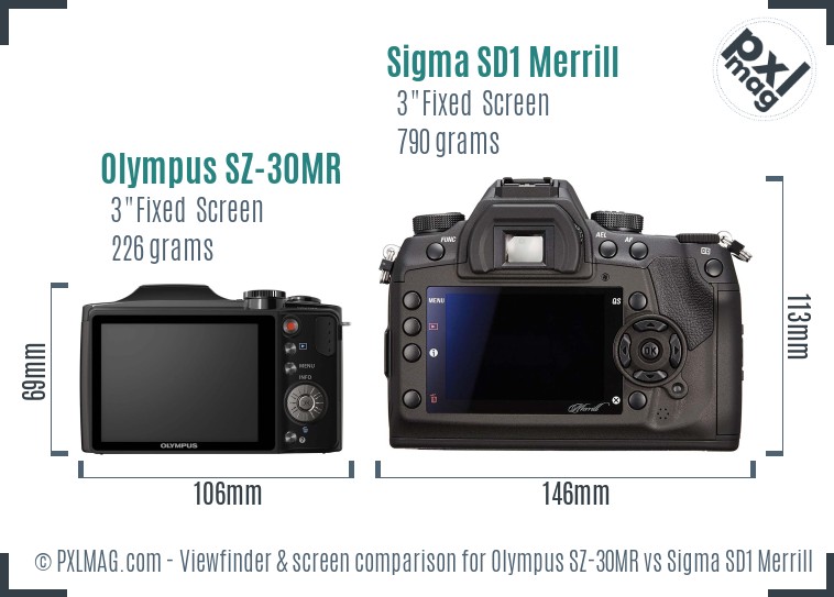 Olympus SZ-30MR vs Sigma SD1 Merrill Screen and Viewfinder comparison