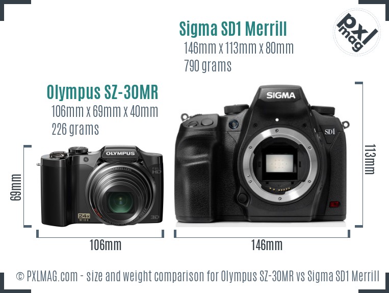 Olympus SZ-30MR vs Sigma SD1 Merrill size comparison Olympus SZ-30MR vs Sigma SD1 Merrill size comparison