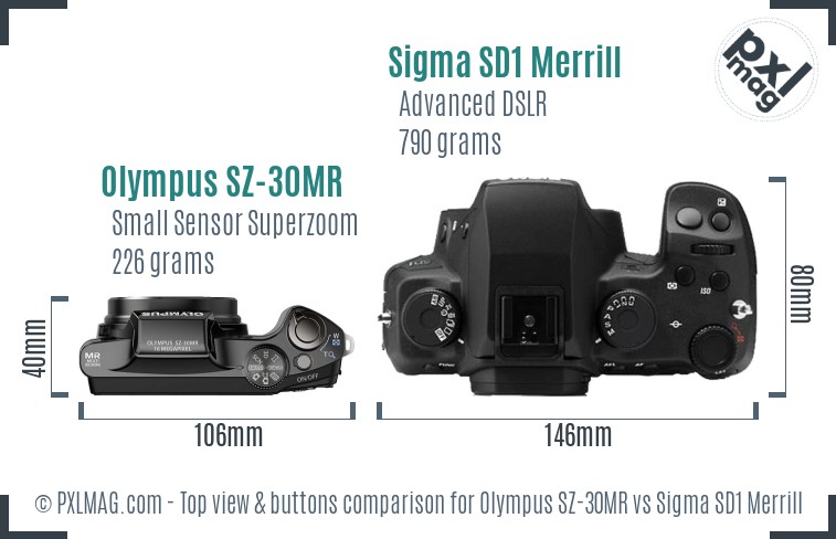 Olympus SZ-30MR vs Sigma SD1 Merrill top view buttons comparison