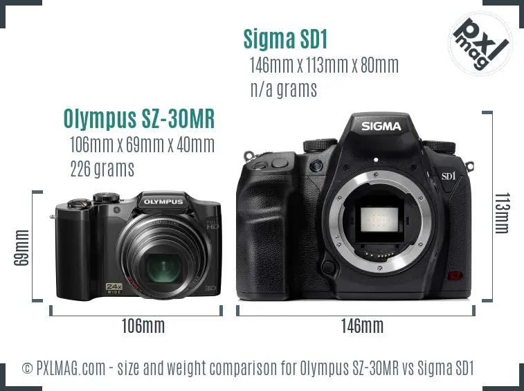 Olympus SZ-30MR vs Sigma SD1 size comparison