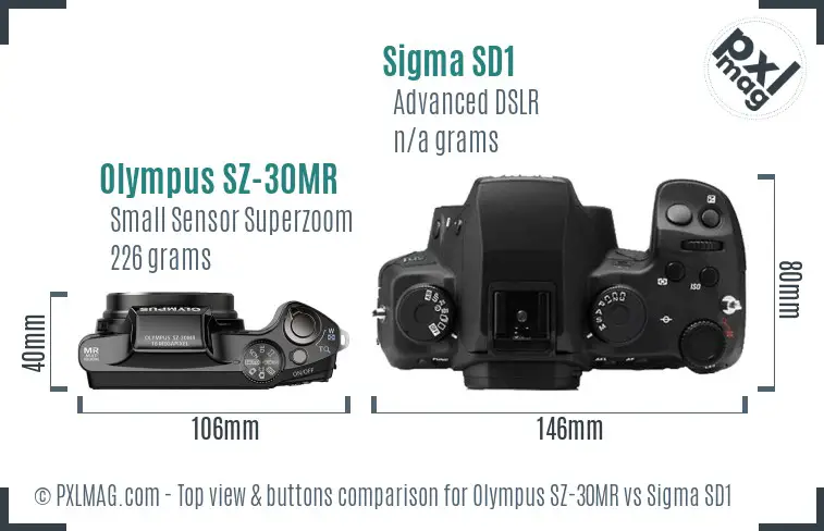 Olympus SZ-30MR vs Sigma SD1 top view buttons comparison